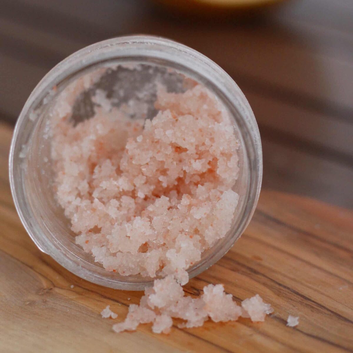 salt scrub in glass jar.