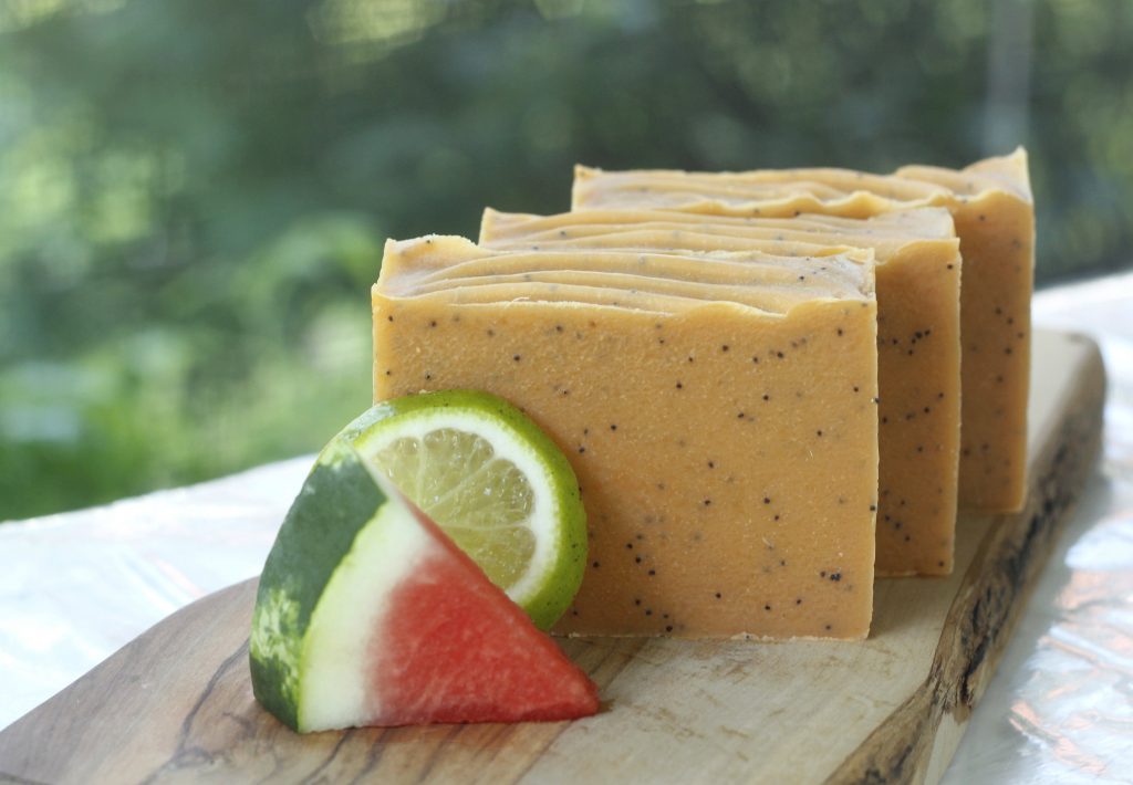 In this cold process soap recipe we will add some watermelon juice and essential oils to create a summery natural artisan homemeade soap. This soap making technique is pretty straight forward and easy enough to DIY if you've made cp soap before. #Coldprocess #DIY #soap #essentialoil