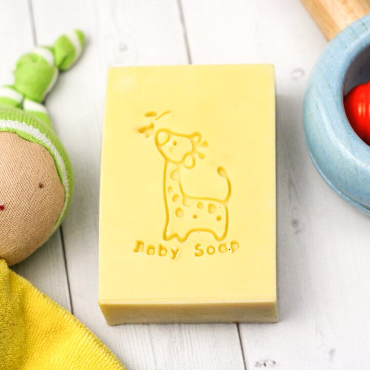 baby soap with toys and rattle.