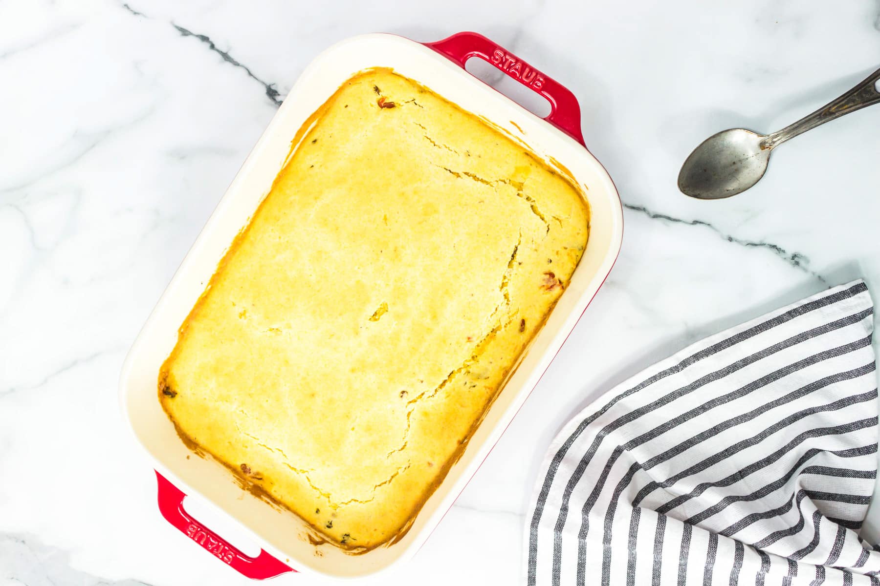 baked cornbread, golden brown on top.