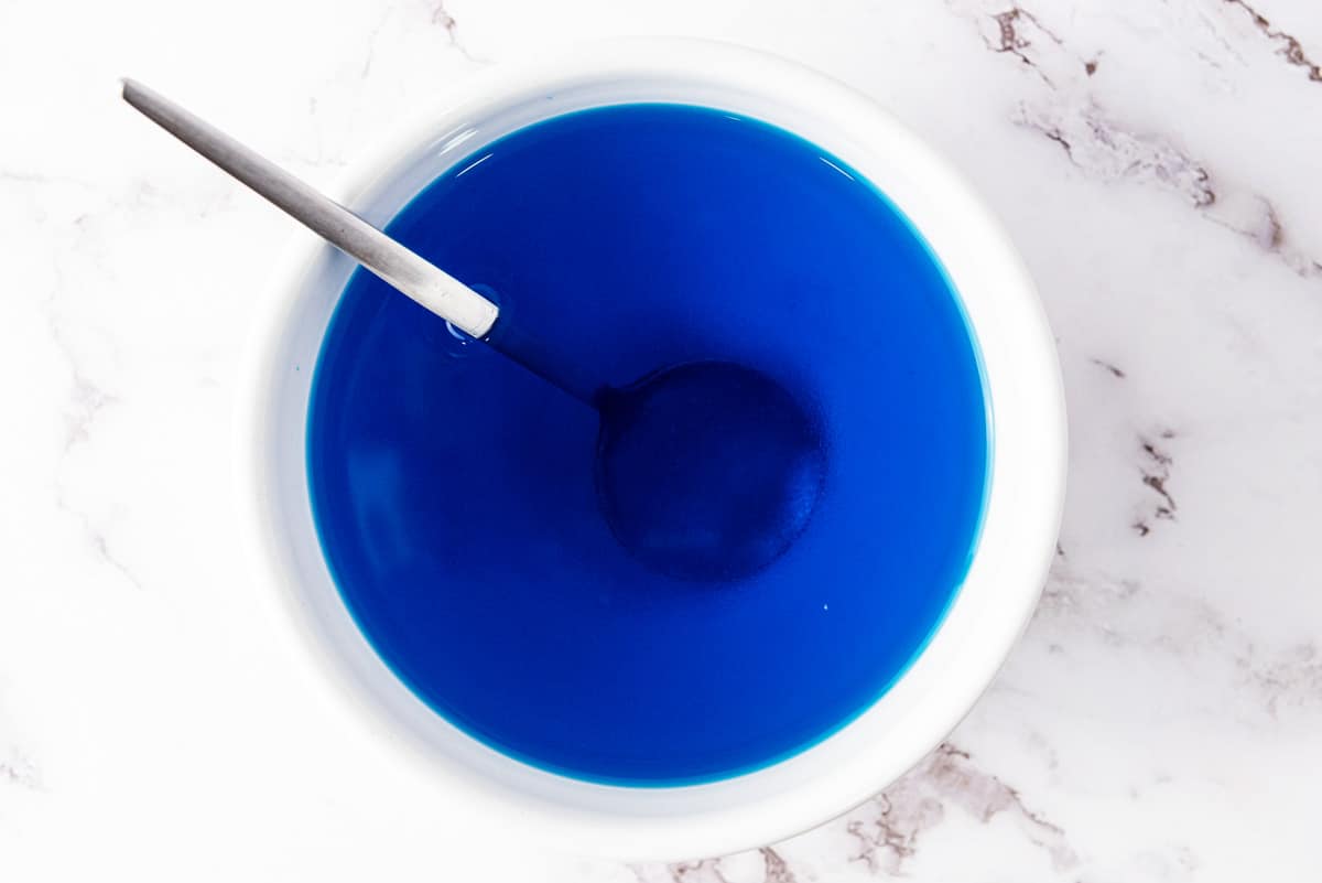 prepared blue jello in bowl.