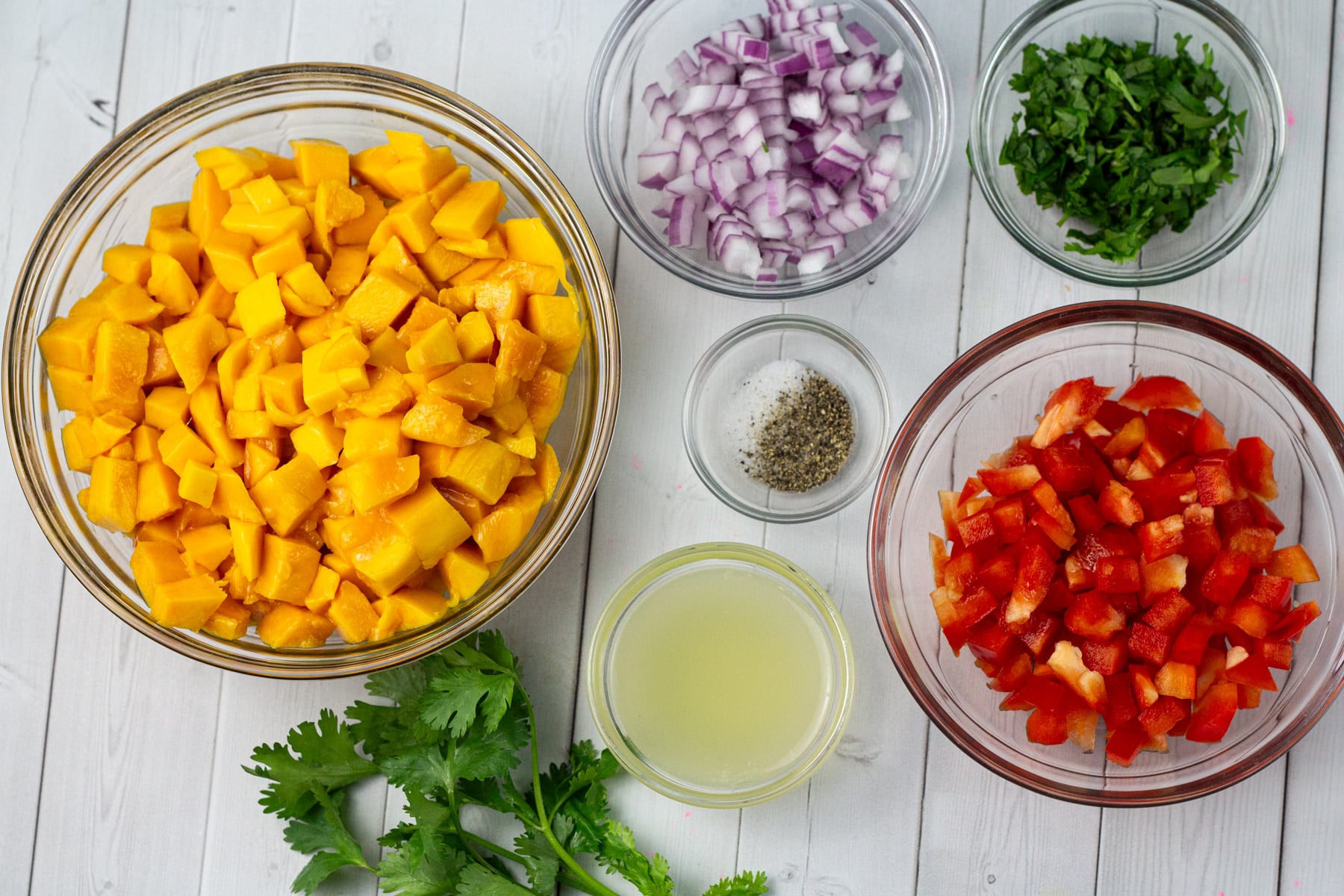ingredients finely chopped in bowls.